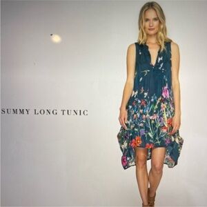 JOHNNY WAS Rare floral Summy long collared tunic dress, Size M